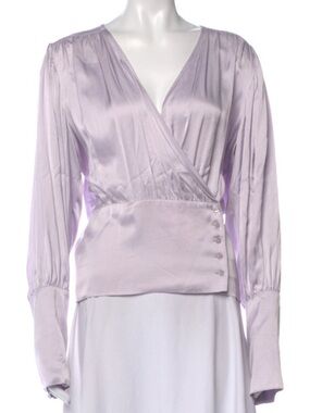 Birgitte Herskind Lilac Satin Wrap Blouse Balloon Sleeve Top Sz Medium